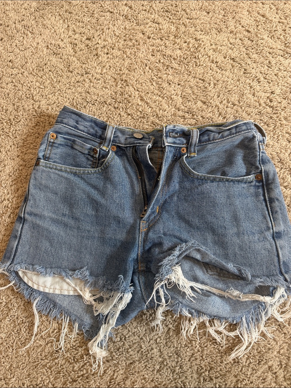 Levi's Light Blue Frayed High-Rise Denim Shorts